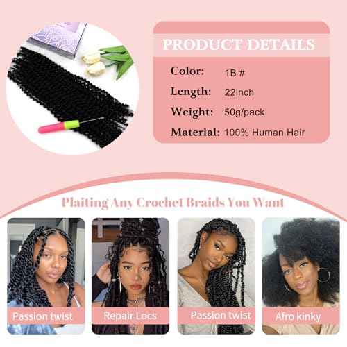 22 Inch Afro Kinkys Bulk Human Hair for Dreadlocks Extensions 2 Bundles 100g Afro Kinky-curly Human Braiding Hair Bundles for Mini Twist
