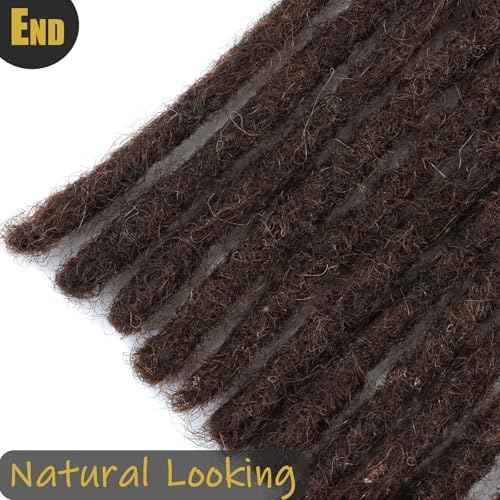 IXIMII Chocolate Brown Human Hair Dreadlock Extensions 0.4 cm 10 inch 20 Strands #4 Handmade Permanent loc Extensions with Needles and Comb Real Human Hair Dreads Extensions for Women Men Kids