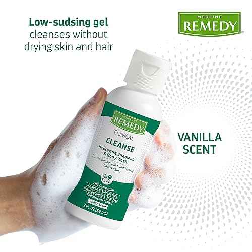 Medline Remedy Clinical Hydrating Shampoo & Body Wash (2 fl oz), 96 Count, Vanilla Scent, Cleanser, No-Rinse, Adults, Kids, Shower Or Bedside, Dimethicone, Sulfate Free
