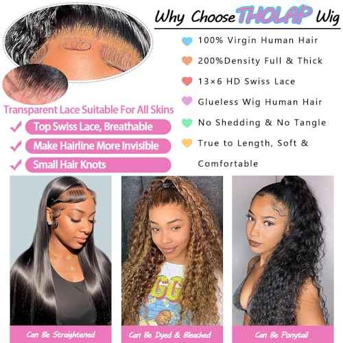 30 Inch 13x6 Deep Wave Lace Front Wigs Human Hair 200 Density 13x6 HD Lace Front Wigs Human Hair Pre Plucked Deep Curly Glueless Wig 100% Virgin Human Hair Lace Front Wigs for Women