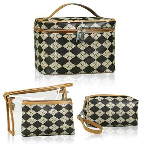 Makeup Bag 4 Pcs Waterproof Cosmetic Bag Set Portable Travel Cosmetic Bag Multifunction Organizer Storage Bag Toiletry Bag forWomen and Girls (BROWN)