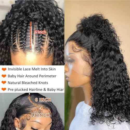 Bob Wig Human Hair 13x6 Deep Wave Lace Front Wigs Human Hair HD Transparent Lace Frontal Wigs for Women Deep Curly Wig Pre Plucked 14 Inch