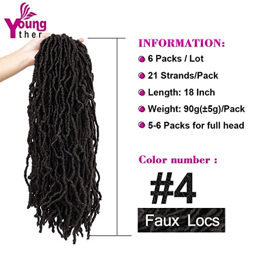 Youngther New Faux Locs Crochet Hair 18 inch Most Natural New Soft Locs Crochet Hair 6 Packs Premium Fiber Synthetic Hair Hair Extensions (18inch 6packs-#4) …