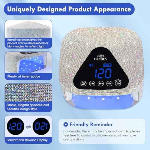 UV LED Nail Lamp with UV Gloves,Magnetic Metal Mirror Base Cordless Nail Dryer, Gel Polish Curing Light with 4 Timers,Touch Control Display,Auto Sensor for Professional Salon & Home