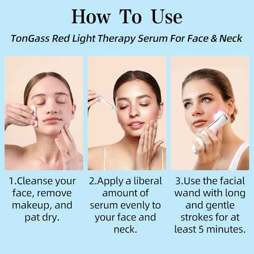 TonGass Red Light Therapy Serum For Face & Neck, Natural Formula Red Light Therapy Activation Serum Fit for Facial Wand - Hyaluronic Acid, Blue Tansy, Aloe Vera, Golden Chamomile