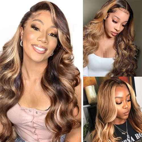 Ombre Two Tone Blonde Mixed With Brown Wet and Waye Bundles 30 32 34 inch P427 Human Hair Highlight Body Wave Bundles Double Weft Brazilian Hair Extension for Women