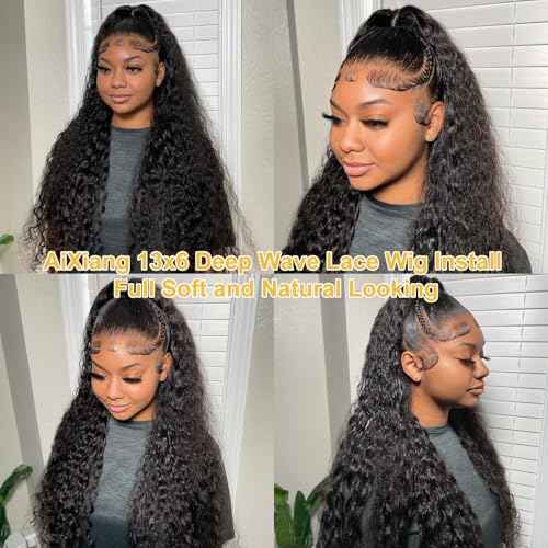 22 Inch Deep Wave Lace Front Wig Human Hair 13x6 HD Transparent Lace Frontal Wigs for Women Glueless Pre Plucked Lace Front Wig Deep Wave