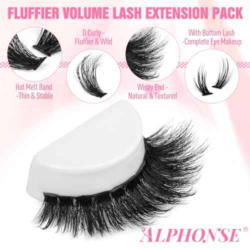 Fluffier Lash Clusters Kit with Bottom Lashes 320pcs Cluster Eyelash Extensions Kit Volume Individual Lashes Kit with Lash Bond and Seal Tweezers by ALPHONSE (150D+200D, 12-20mm)