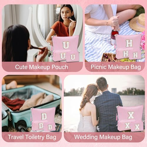 Initial Gifts Travel Cosmetic Makeup Pouch Bags Sets for Purse, 3pcs Stoney Clover Dupes Pouch Makeup Bag, Personalized Cosmetic Bags Set for Women, Make up Bag for Teen Girls 13 14 15 16 17 (A, Pink)