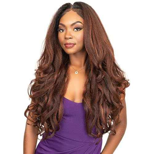 Janet Collection melt HD 360 HUMAN HAIR BLEND PRIME UNIMIX Hand-Tied 13X6 Frontal Baby Hair Transparent Lace GLUELESS TUPI WIG With SOFT YAKY TEXTURE. (COLOR #1)