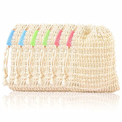 Bar Soap Bags for Soap Bars 6 Pieces, Natural Sisal Soap Saver Bag, Bar Soap Pouch for Exfoliating Body Scrubber, Travel Mesh Soap Pocket Soap Sack Use in Shower Bath Shampoo Bar Holder