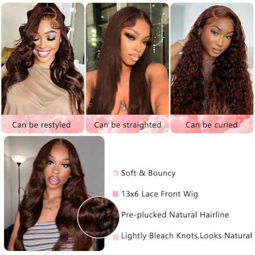 30 inch Chocolate Brown Lace Front Wig Human Hair Pre Plucked 220% Density 13x6 Hd Lace Front Wigs Human Hair Colored Frontal Brown Body Wave Human Hair Wigs for Black Women