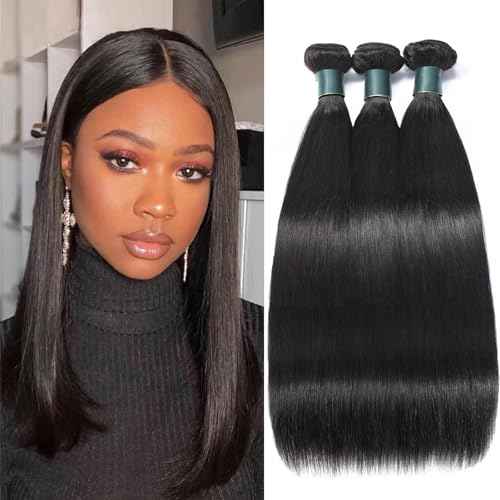 Great Grace Brazilian Straight Bundles Human Hair 12 14 16 Inch 12A 100% Unprocessed Virgin Human Hair Weave 3 Bundles Deals Natural Black Color (Natural Balck 3 Bundles, 12 14 16)