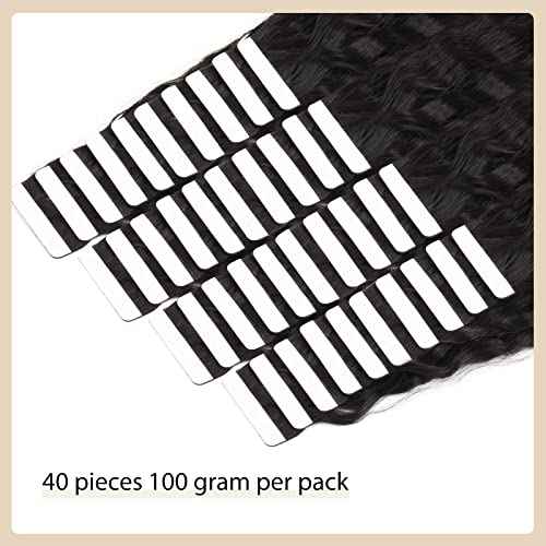 Lovrio Kinky Straight Tape ins Human Hair 100 Gram 40 Pcs Thick Full Ends Tape ins for Black Women Hair Extensions 24 Inches