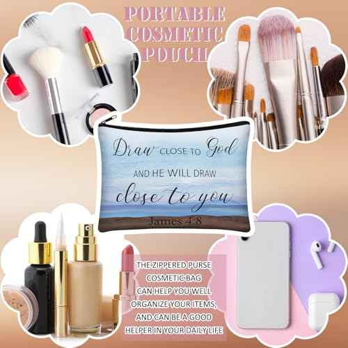 Pinkunn 16 Pcs Inspirational Christian Gifts for Women Religious Makeup Bags Bulk Religious Gifts for Women Inspirational Bible Verse Pencil Pouch Makeup Bags with Zipper for Travel(Bible Landscape)