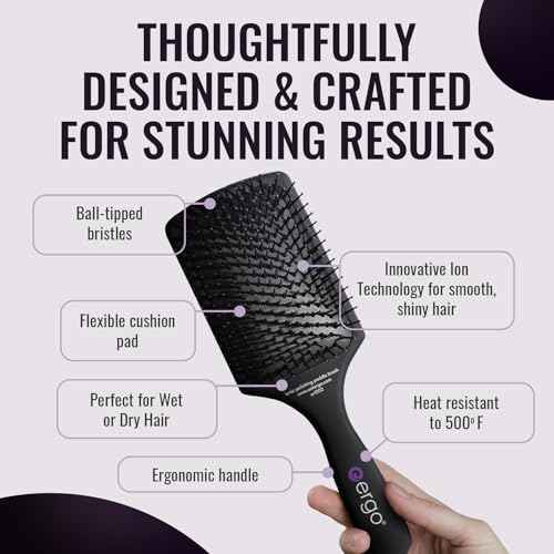 ERGO Ionic Paddle Hair Brush ? Large Polishing Brush for Long-Lasting Shine, Detangling Brush for Wet & Dry Hair Care, Hair Styling Tool for Blow Drying (ER1000)