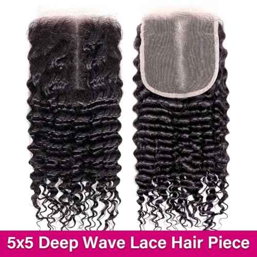 HD Lace Closure Deep Wave Human Hair 5x5 Closure HD Lace Curly Hair Closures for Black Women Pre Plucked 12A Virgin Hair Curly 16 Inch Wet and Wavy