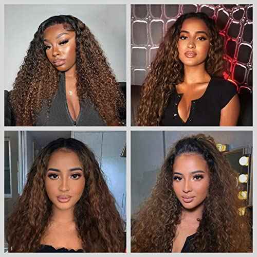 Unprocessed Brazilian Virgin Human Hair #1b/30 Lace Frontal Pre Plucked with Baby Hair (16inch) - Deep Wave Ombre, Ear to Ear Transparent Lace Frontal Closure, 13x4