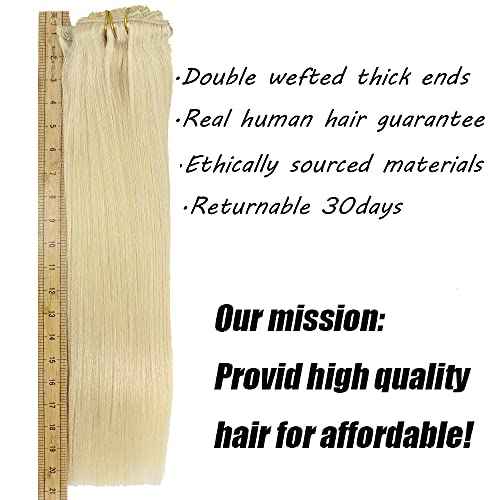 Real Human Hair Lace Clip In Hair Extensions Thick Ends 20inch 120g Color Bleach Blonde #60 Remy Hair Extensions