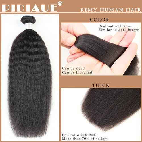 Kinkystraight Human Hair Bundles Yaki Perm Human Hair Weave 3 Bundles Yaki Straight 14 16 18 inch Brazilian Remy Hair Extensions Kinky Straight Natural Color