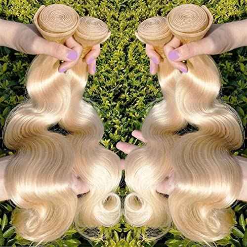 613 Hair Body Wave Bundles with Closure 613 Honey Blonde Bundles with Lace Closure Brazilian Virgin Body Wave 3 Bundles with 4¡¿4 Lace Closure 150% Density Free Part (14 16 18+12C)