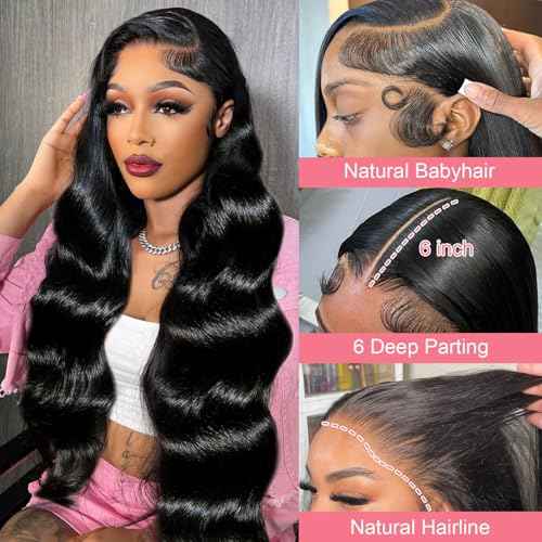 13X6 Body Wave Lace Front Wigs Human Hair 12A 250% Density Lace Frontal Wigs HD Glueless Wigs Human Hair pre Plucked with Baby Hair Natural Color 22 Inch