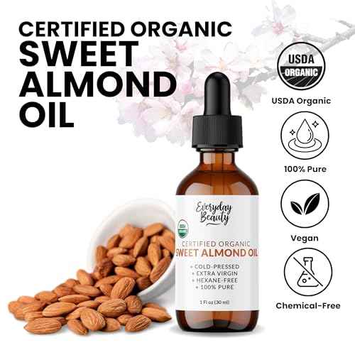 Organic Sweet Almond Oil | 100% Pure, Cold-Pressed, Unrefined | USDA Certified Organic | Amber Glass Bottle with Glass Dropper | For Face, Skin & Hair - 1 Fl Oz