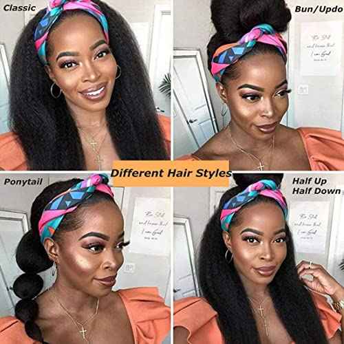 Headband Wigs Human Hair 180% Density 12A Kinky Straight Human Hair Headband Wigs For Black Women Yaki Straight Human Hair Wigs With Headband Attached Natural Black Color 22 Inch
