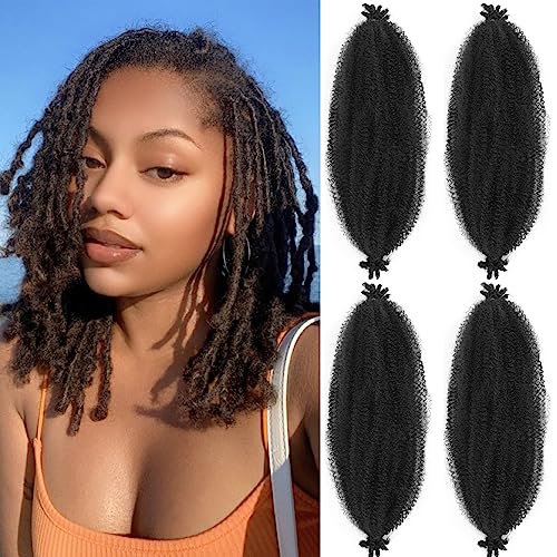 Anemoi Marley Twist Braiding Hair, 10 Inch 4 Packs Springy Afro Kinky Twist Hair For Braiding,Black Pre-Fluffed Spring Twist Hair, Twisted Up Marley Hair For Women Crochet Braids(10inch,4packs,1B#)