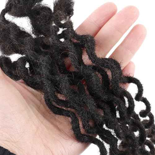 14 Inch 30 Strands Curly Loc Extensions Human Hair, 0.6cm Pencle Size Dreadlock Extensions Human Hair for Women Men Kids Full Handmade Permanent Dreads Locs