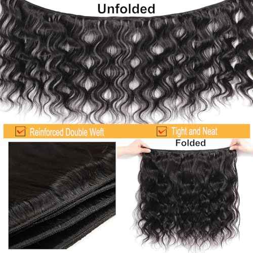 12A Body Wave Human Hair Bundles with Closure 18 20 22Inch Brazilian Body Wave 100% Unprocessed Virgin Human Hair Extensions 3 Bundles with 4x4 Lace Closure Free Part Natural Black Color