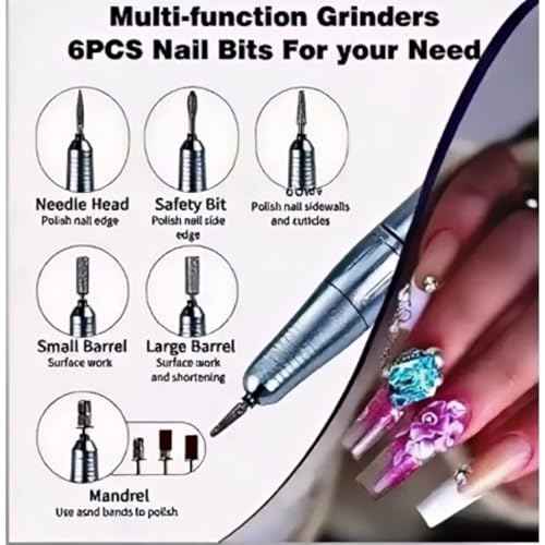 Nail Drill, Portable Wireless Charging Nail File, 45,000 RPM Professional Nail Care Machine for Manicure & Pedicure, Electric Nail Drill Set, Purple