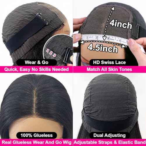 Hedy 10A Glueless Human Hair Wigs for Black Women 180 Density HD Transparent Body Wave Lace Front Wigs Human Hair Pre Plucked with Baby Hair Natural Black(24 Inch)