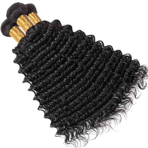 Deep Wave Raw Human Hair Bundles Natural Black Color 22 22 22 Inch Brazilian Unprocessed Virgin Hair Color #1b Bundles Human Hair