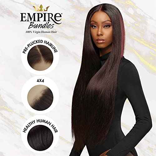Sensationnel Empire bundles multi - straight with 4x4 closure 10a tangle shed free human hair for weaving and sew in styles (16 18 20 Inch, NATURAL/BLACK)