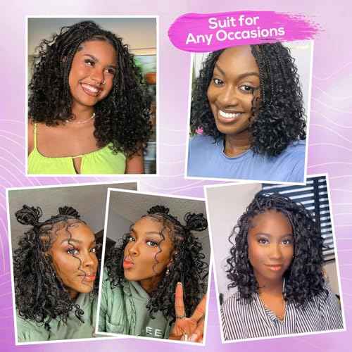 12 Inch Full Lace Front Short Boho Braided Wigs for Black Women Knotless Bob Box Braided Wig With Baby Hair Synthetic Braided Wigs Natural Black