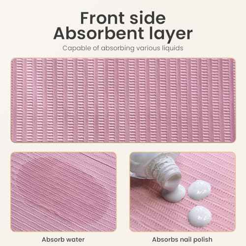 Disposable Nail Mats 50Pcs Non-Slip Fordable Nail Paper Towels for Manicure Salon Home 3 Ply Waterproof Adult Disposable Bibs for Dentist, Nail Techs, Patient Hygiene, Tattoo (Pink)