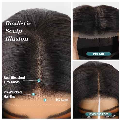 Bob Wig Human Hair 10inch Straight Bob Wig 100% Brazilian Human Hair,13x4 HD Bob Lace Front Wigs Human Hair Natural Black Bob Wigs Human Hair Pre Cut 12A Double Drawn Bob Wig 220 Density