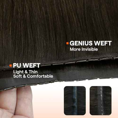 Full Shine Butterfly Weft Hair Extensions Human Hair 22 Inch Inviisble Pu Hole Weft Color Dark Brown Hand Tied Weft Hair Invisible Micro Bead Extensions For Women 100 Grams