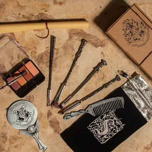 Harry Makeup Brushes Gifts Set for Women, Potter Makeup Brushes with Mirror & Comb, Christmas Birthday Gifts for Kids, Silver