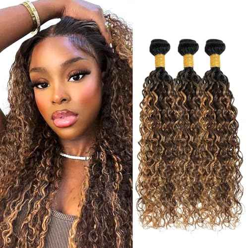 Highlight Human Hair Bundles 4/27 Water Wave Bundle 18 20 22 inch Ombre Brown Human Hair 3 Bundles #27 and #4 Color