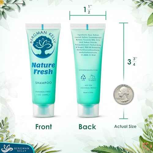 BERGMAN KELLY Hotel Toiletries Bundle (Nature Fresh, 1 oz each, 200 Pieces) 4-Piece Set: 50 Rectangular Bar Soap, 50 Shampoo, 50 Conditioner & 50 Body Lotion - Bulk Mini Guest Amenities