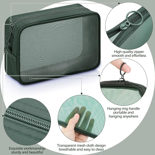 Weewooday 4 Pcs Mesh Makeup Bag Mesh Cosmetic Bag Travel Toiletry Pouch with Zipper Mini Makeup Cosmetic Purse for Daily Accessory(Small, Large, Medium,Olive Green)