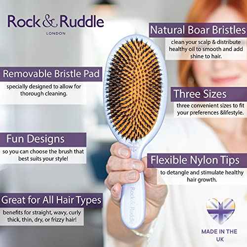 Rock & Ruddle Natural Mixed Boar Bristle Hair Brush for Women and Kids (Small/Travel Size, 17.5cm) - Perfect for Wet or Dry Hair, Detangling Smoothing Blowdrying - Made in UK - Peacocks Design