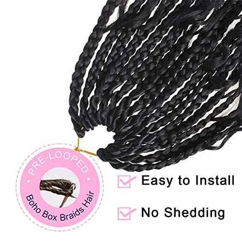 Unionbeauty 30 Inch Boho Box Braids Crochet Hair 8 Packs Boho Goddess Box Braids Crochet Hair for Black Woman Crochet Box Braids with Curly Ends Bohemian Hippie Crochet Braids Hair Extension 1B#