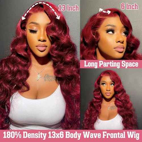 MAKATI 26 Inch 99j Burgundy Lace Front Wigs Human Hair 13x6 HD Transparent Burgundy Wig Human Hair Pre Plucked Body Wave Lace Front Wigs for Black Women