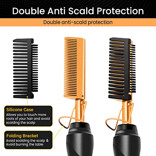 Hot Comb Set 7Pcs, Electric Hair Straightener Pressing Comb for Black Hair, Hot Comb Set with Wig Wax Stick, Lace Band, Rat Tail Comb £¦Salon Clips