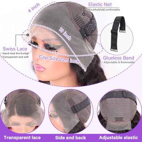 Hihmarm Body Wave Bob Wig Human Hair 13x4 Hd Lace Frontal Wigs Human Hair Pre Plucked Loose Wave Bob Lace Front Wigs For Black Women 180% Density Glueless Wig Natural Black 16 Inch