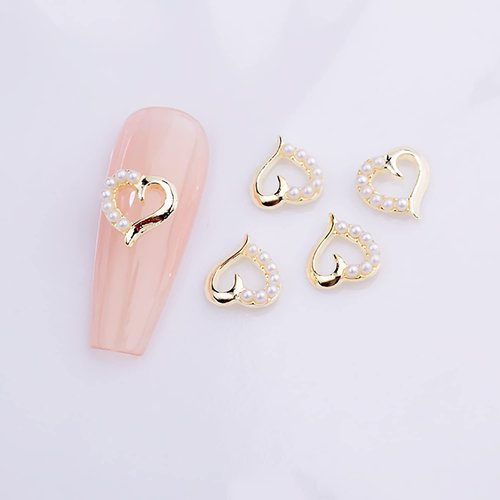 WOKOTO 30 Pcs 3D gold and Silver Heart Nail Charms and rhinestones for acrylic nails luxury Nail Heart Charms for Nail Art Jewels Valentines Day heart Nail Rhinestones for Nails Art Gems for Nails