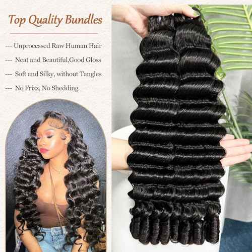Lemoda Burmese Deep Wave Bundles Human Hair 14 14 14 Inch 100% Unprocessed Raw Human Hair Loose Deep Wave 3 Bundles Extensions 15A Raw Burmese Curly Bundles Natural Color